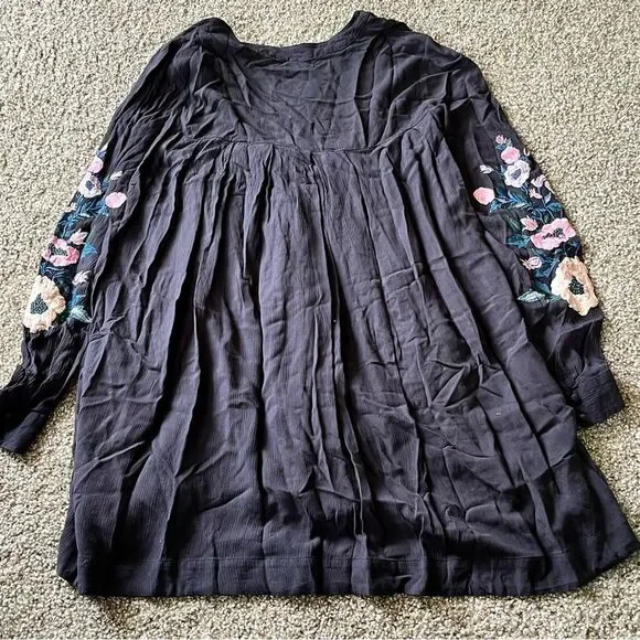 Woman’s Free People Black Smocked Mini Dress with Bishop Sleeves - Picture 9 of 10